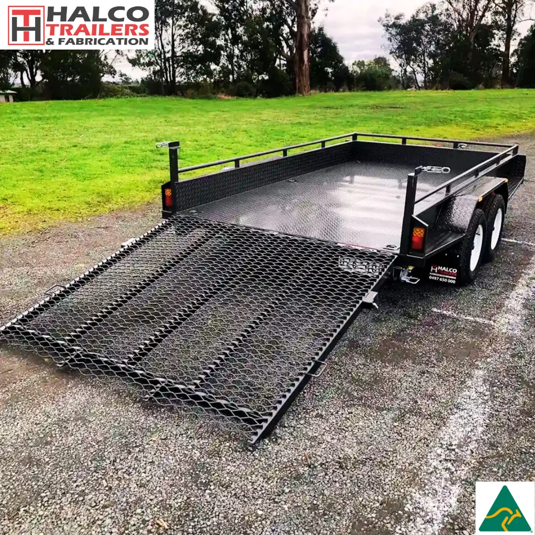 Heavy-duty plant trailer for sale in Melbourne, built by Halco Trailers